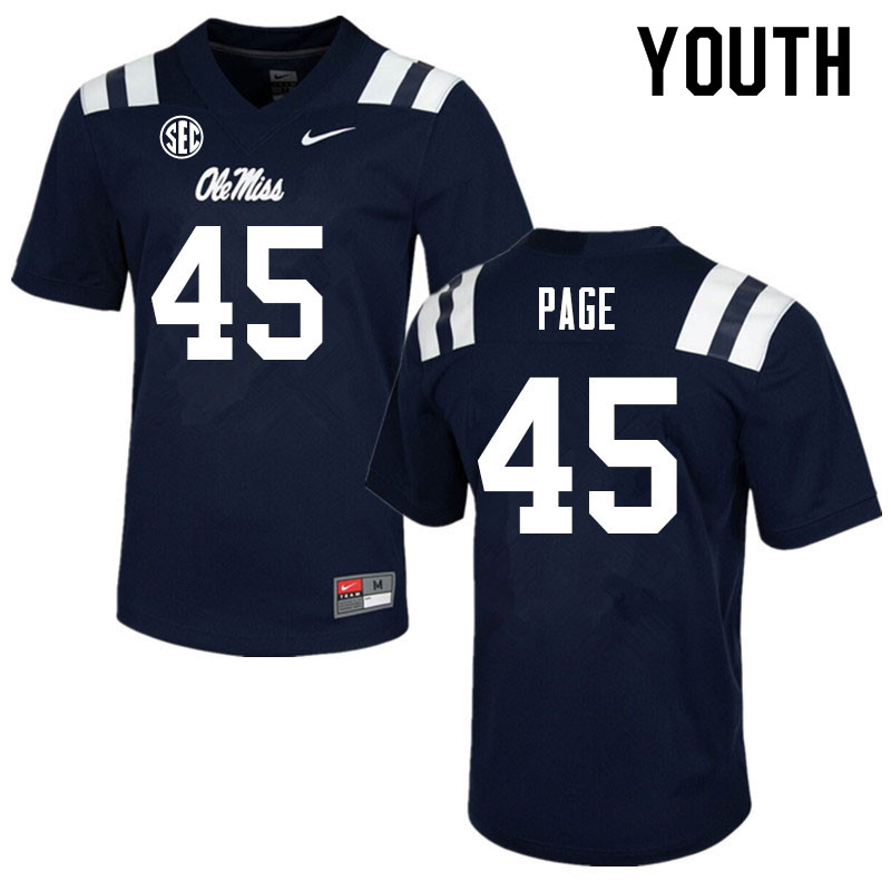 Fred Page Ole Miss Rebels NCAA Youth Navy #45 Stitched Limited College Football Jersey LHA6658ML